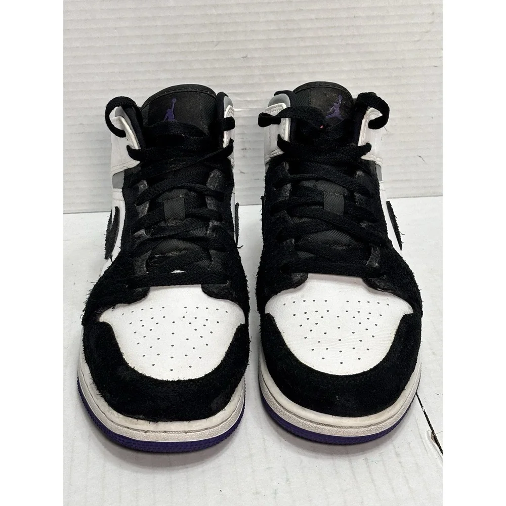 Air Jordan 1 Mid SE Varsity Purple‎ Suede GS 6.5Y BQ6931-105 Black White Shoes